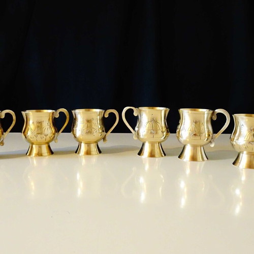 Brass Taj Mahal cups used, set of 6 pieces