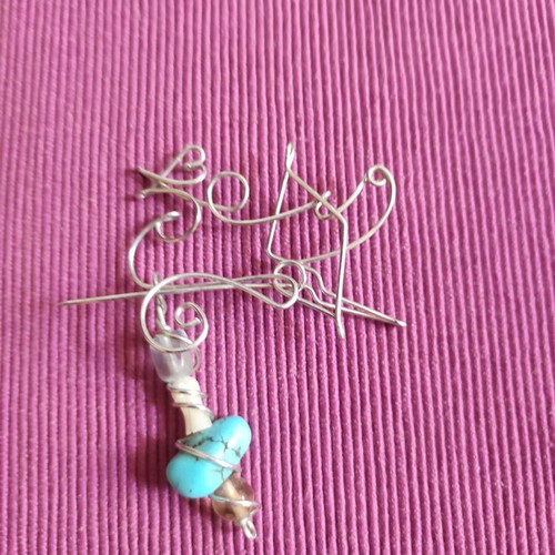 Handmade brooch new, gray and turquoise
