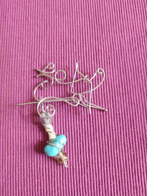Handmade brooch new, gray and turquoise