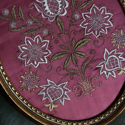Embroidered frames used, set of 2, silk