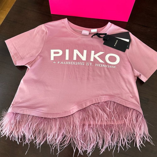 Pinko women's blouse with feathers and cropped fit new, pink, size L