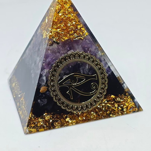 Amethyst Orgone Pyramid with Eye of Horus, like new