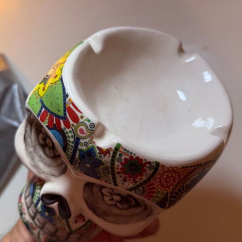 Ceramic Sugar Skull Ashtray Mexican Style