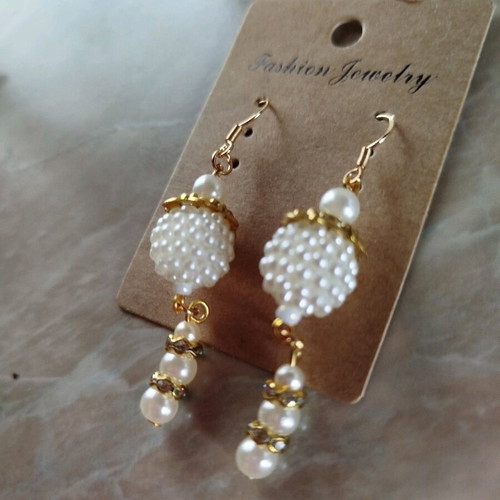 Pearl Bijou Earrings new, handmade with golden tones