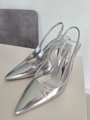 Silver high heels shoes