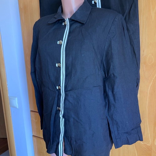 MAKIS TSELIOS wonderful linen set, black with white stripe and special buttons, for 30€