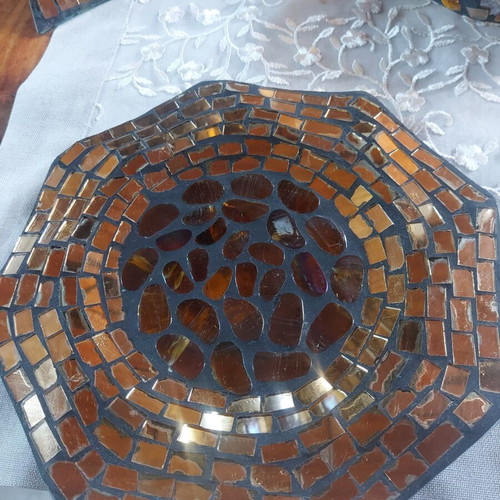 Decorative glass set with mosaic tiles like new