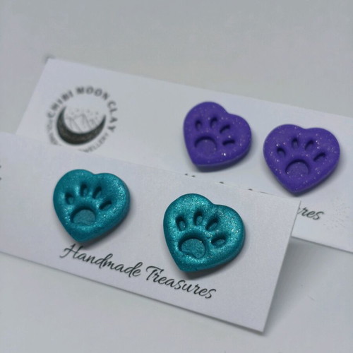 Small Paw Print Earrings handmade, polymer clay, steel clasp