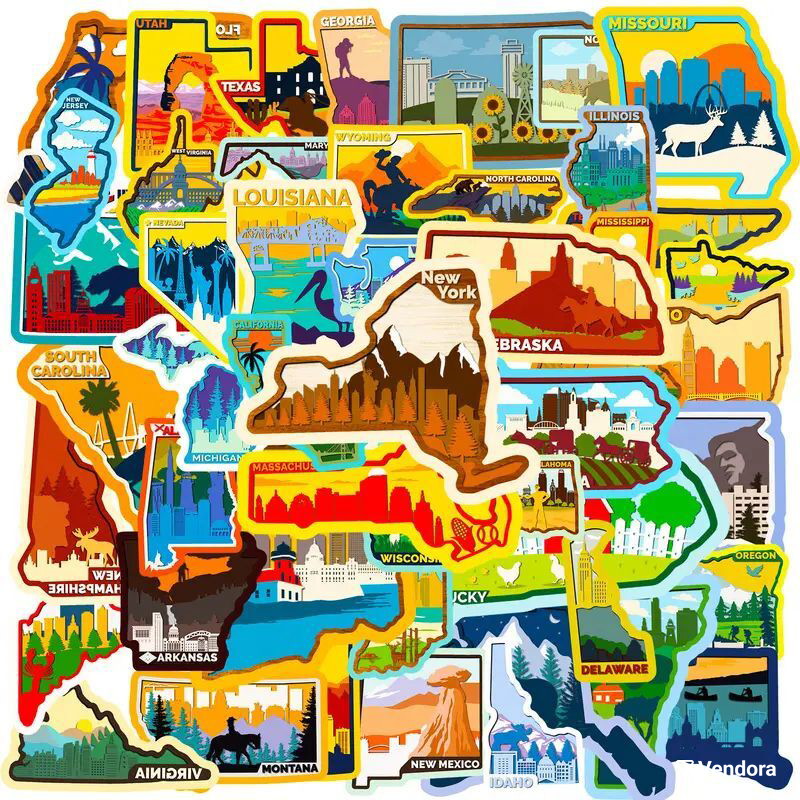 Printable Stickers Map Map of USA stickers new, set of 50 pieces - € 5,00 - Vendora.cy