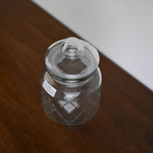 Glass storage jar with lid vintage design like new