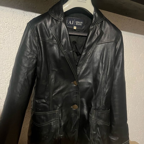Armani Jeans leather jacket women's size S used, black