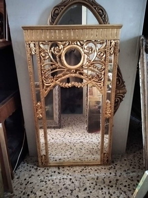 Ξυλόγλυπτος σκαλιστός καθρέπτης με φύλλο χρυσού καινούργιος