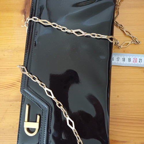 Clutch bag black patent leather with gold chain like new