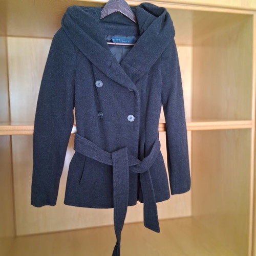 Zara Basic women's coat with hood and belt, like new, charcoal, M