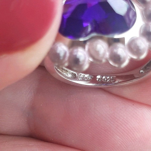 Lousir silver set with purple heart zirconia like new