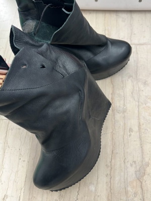 Leather ankle boots used, handmade unique piece, black