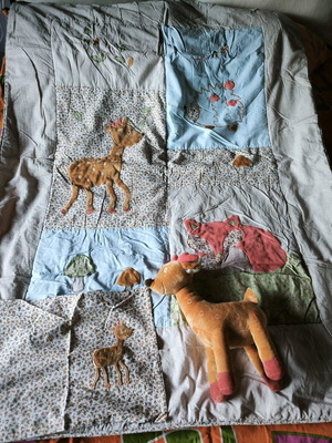 Baby bedding set with pillowcase and plush reindeer like new
