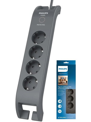 Philips SPN3140A/60 πολύπριζο ασφαλείας με προστασία υπέρτασης, 4 θέσεις, 2μ καινούργιο