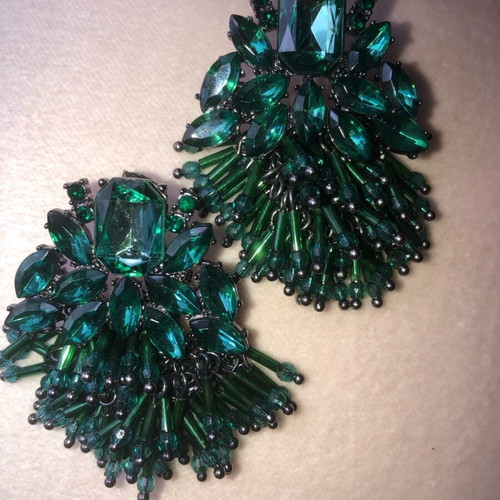 Earrings with green beads and transparent stones like new