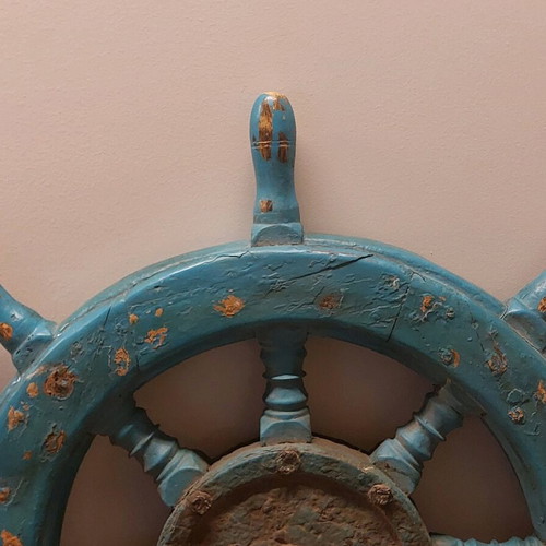 Vintage wooden ship wheel rustic nautical wall decor, used