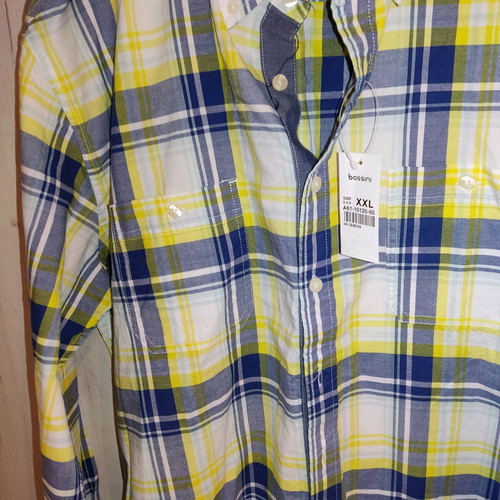 Bossini men's cotton shirt XL new, blue and yellow