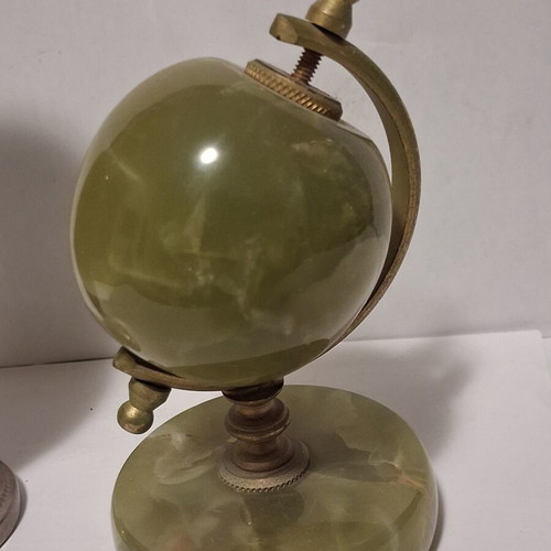 Vintage decorative set green onyx amphora and small globe