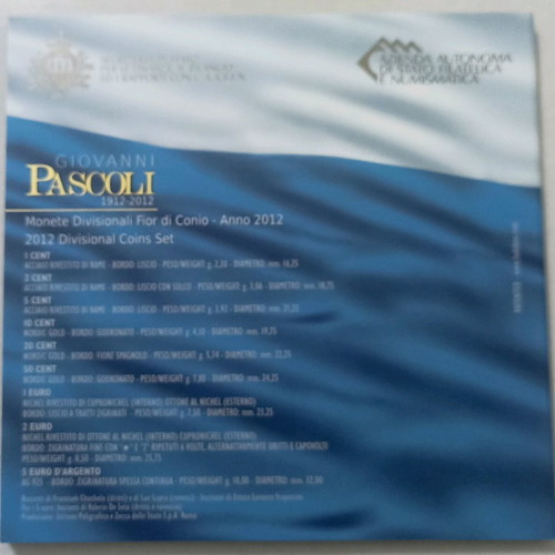 San Marino 2012 coin set 8 euros and silver commemorative 5€ Giovanni Pascoli blister new
