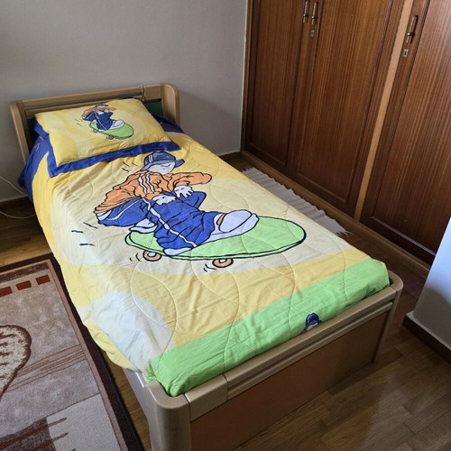 Single wooden bed with mattress used, orthopedic slatted base