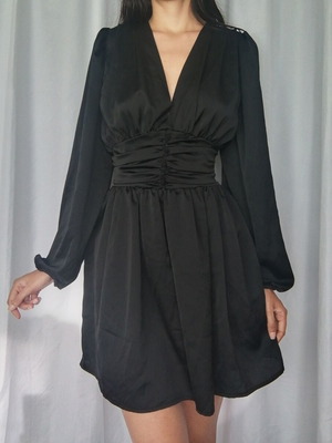 Gina Tricot Short Satin Dress with Corset and Wide Sleeves Size M