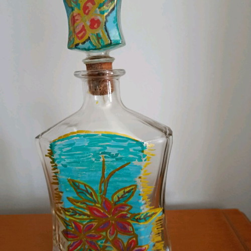 Decorative handmade painted bottle like new with original gift box