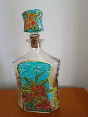 Decorative handmade painted bottle like new with original gift box