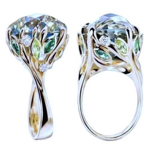 Women's ring with aquamarine and fine zircon new, silver color