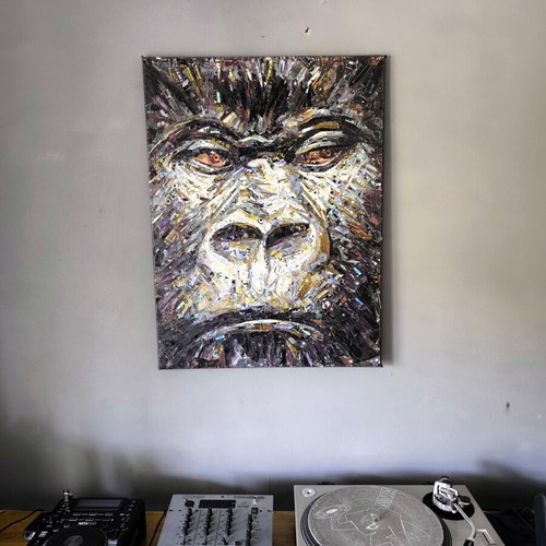 Gorilla Mixed Media Collage Artwork on Canvas 80x60cm like new