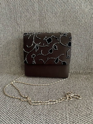 Satin crossbody bag new with chain black 15x15cm