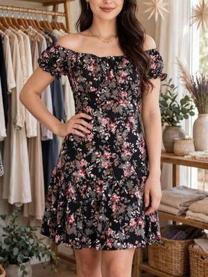 Floral Print Black Summer Dress Shein size M like new