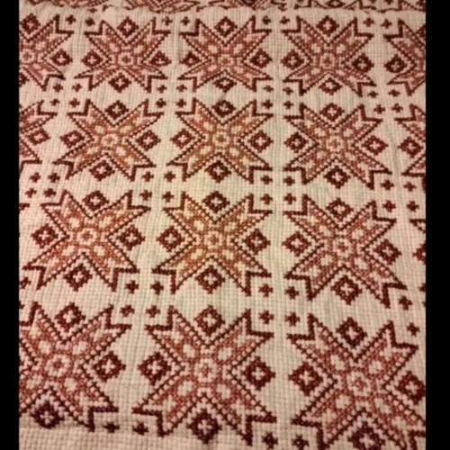 Runner handmade embroidery new, ecru itamin with burgundy red and salmon