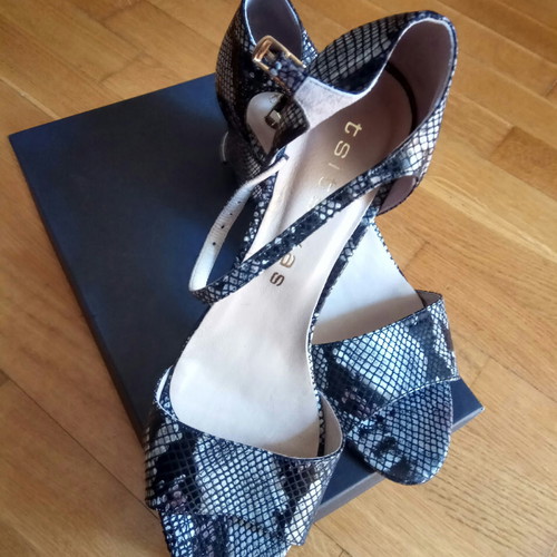 Snake skin sandals grey/black new, leather size 41