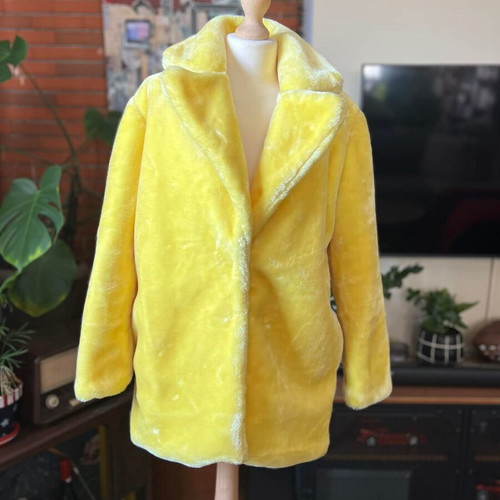 Yellow faux fur coat new, statement jacket