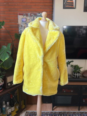 Yellow faux fur coat new, statement jacket