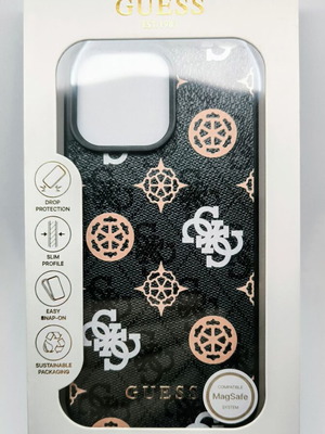 Guess калъф за iPhone 16 Pro Max MagSafe, кожен, черен