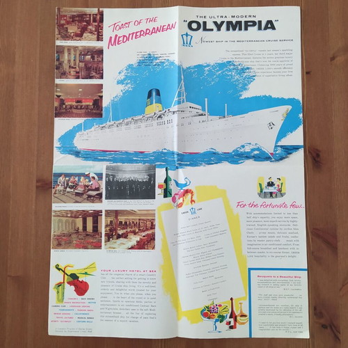 Greek Line Olympia 1958 ship brochure deck plan