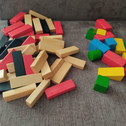Jenga and wooden blocks set of 66, like new