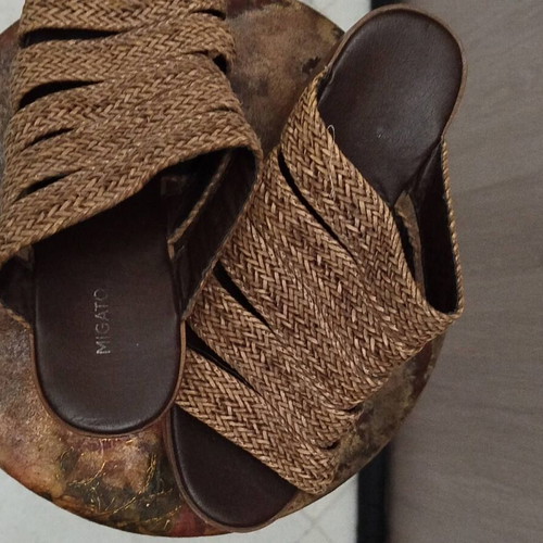 Migato platform sandals used no 36, beige and brown, leather and straw