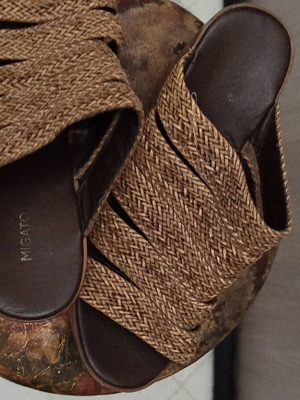 Migato platform sandals used no 36, beige and brown, leather and straw