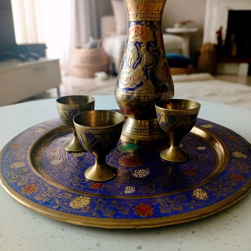 Vintage decorative miniature set made of brass and enamel handmade like new