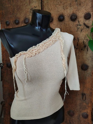 Aniyé By Vintage knit top Y2k asymmetric one shoulder beige like new
