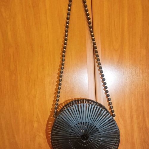 Handmade wooden shoulder bag like new, black with beads