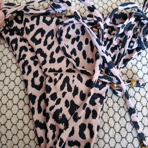 Leopard print swimsuit S-M like new with cut bottom and good chest lining