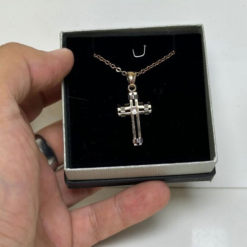 Oxzen steel and zircon cross pendant with chain