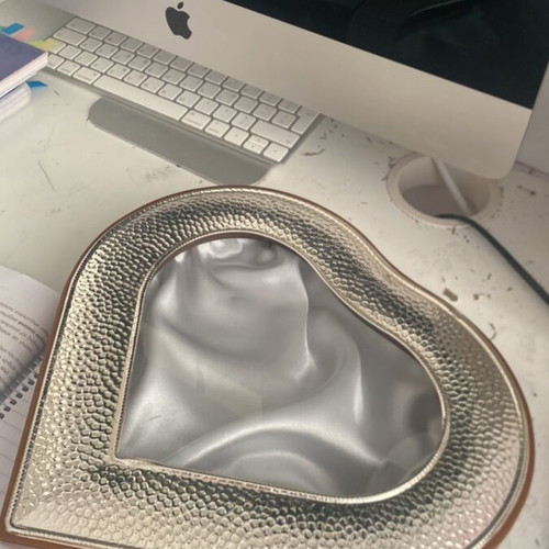 Decorative heart-shaped box like new, silver and wood